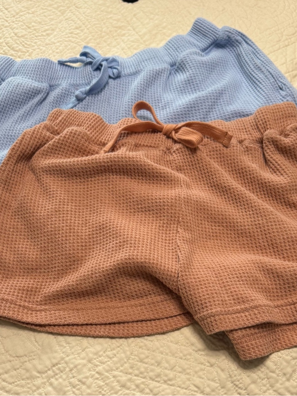 2 Pair Women’s Waffle Knit PJ Drawstring Shorts - Blue & Brown
